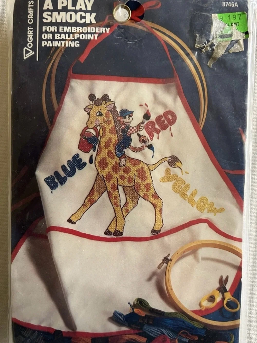 Kids Craft Play Smock Apron with Giraffe Stamped Cross Stitch Kit